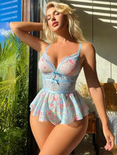 94-Sky Blossom Breeze Sheer Lace Babydoll Lingerie